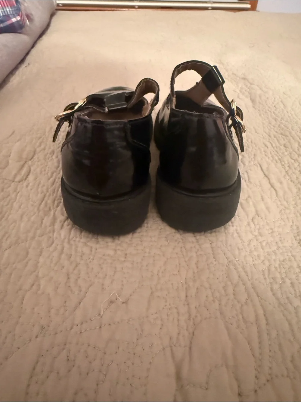 Classic Black Patent Mary Jane Shoes with Gold Buckle